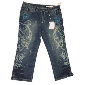 Akadermiks Y2K Urban Street Wear Embroidered Womens Capris Cowboy Scroll Size 31